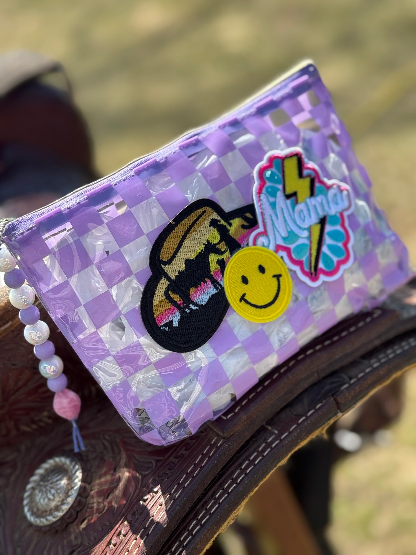 Mama Vibes Cowgirl Checkered Makeup Bag