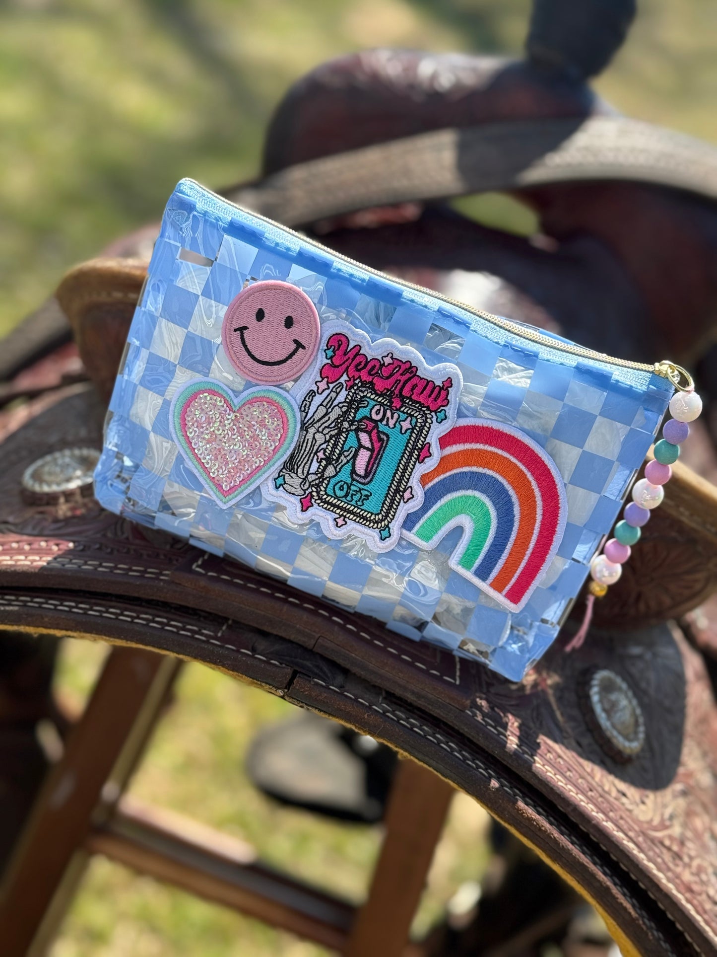 Yeehaw Vibes Checkered Makeup Bag