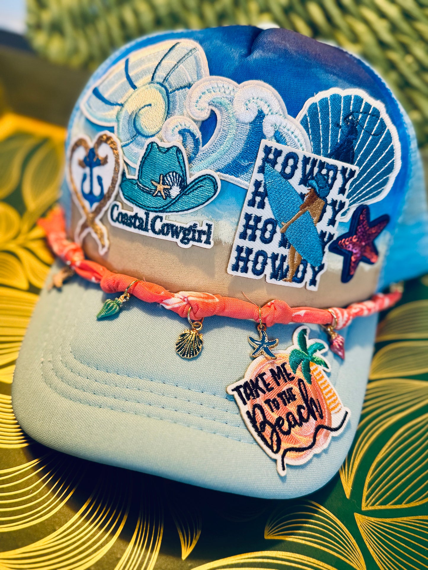 🏖️ Coastal Cowgirl Beach Trucker Hat – Hand-Painted, Ocean Vibes with Western Flair