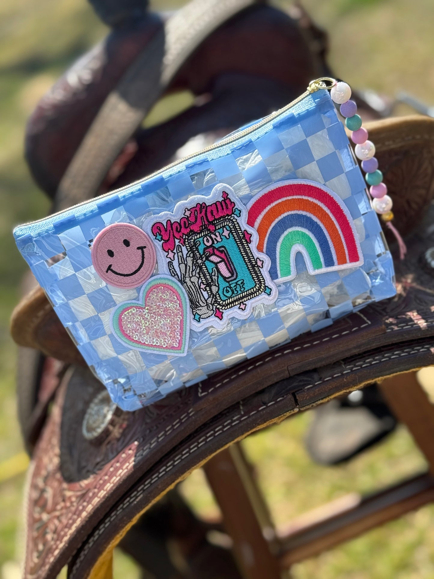 Yeehaw Vibes Checkered Makeup Bag