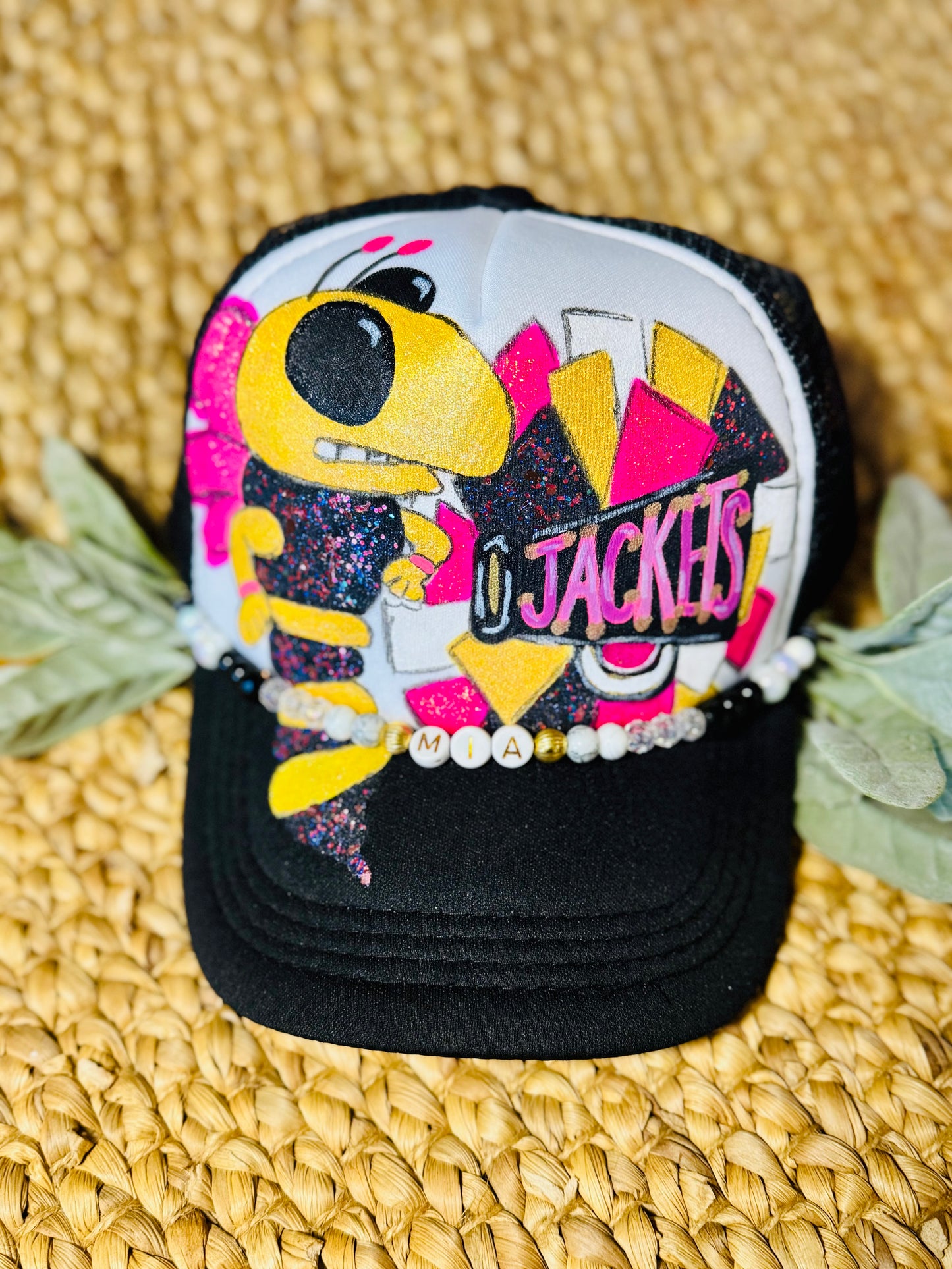 Custom Team Spirit Trucker Hat – Team Spirit Personalized with Beads & Mascot Art