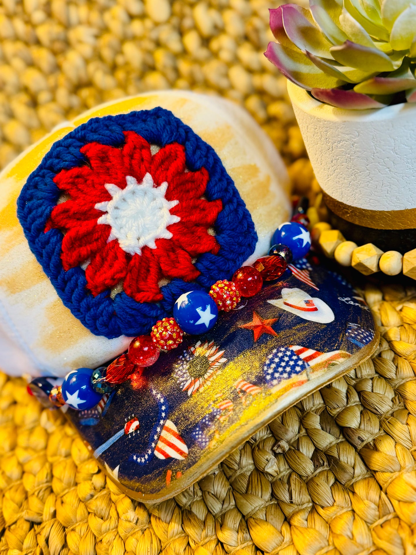 πΊπΈ Star-Spangled Cowgirl Crochet Trucker Hat β Red, White & Bold!