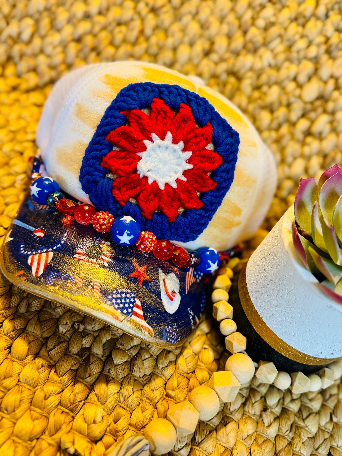 πΊπΈ Star-Spangled Cowgirl Crochet Trucker Hat β Red, White & Bold!
