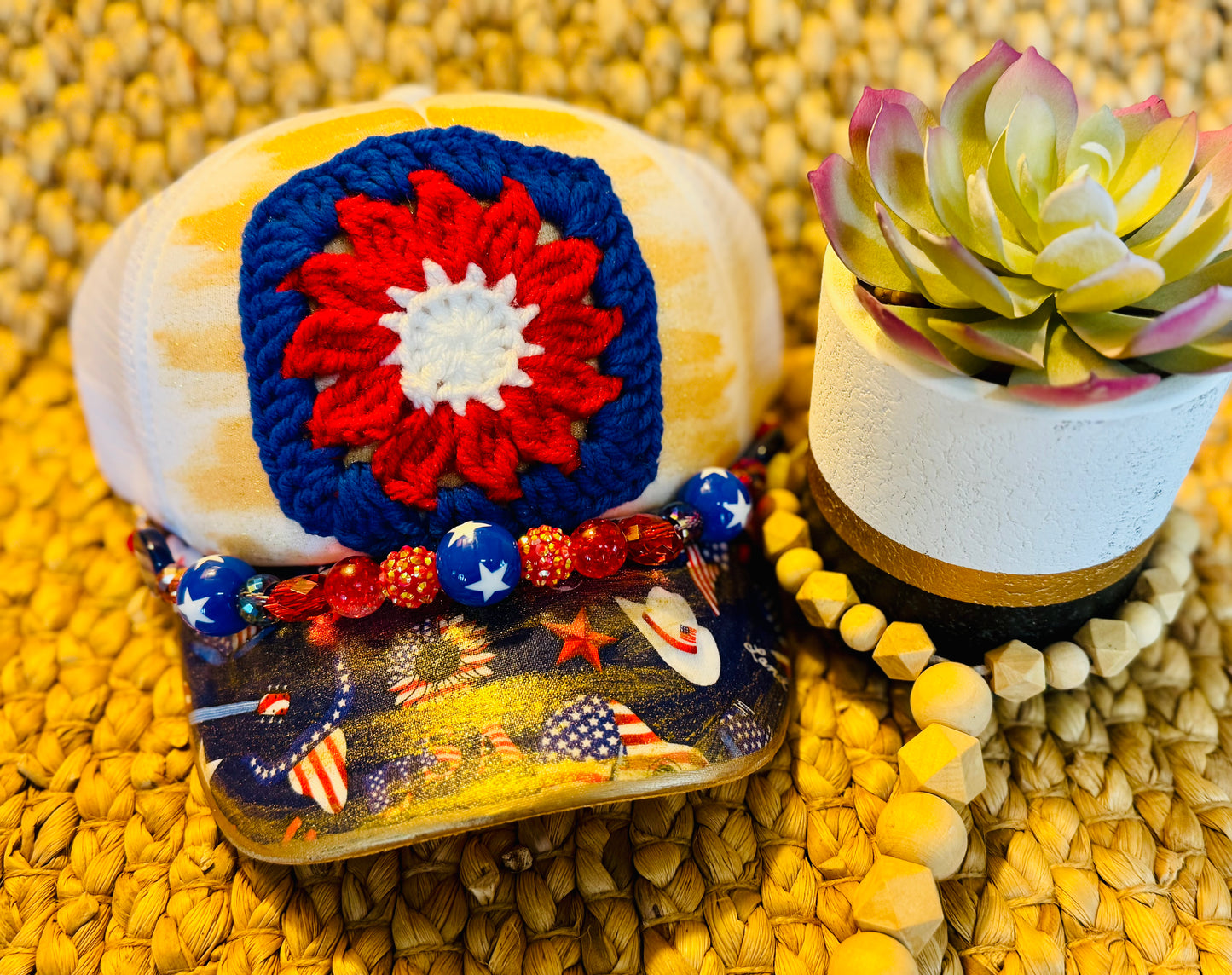 πΊπΈ Star-Spangled Cowgirl Crochet Trucker Hat β Red, White & Bold!