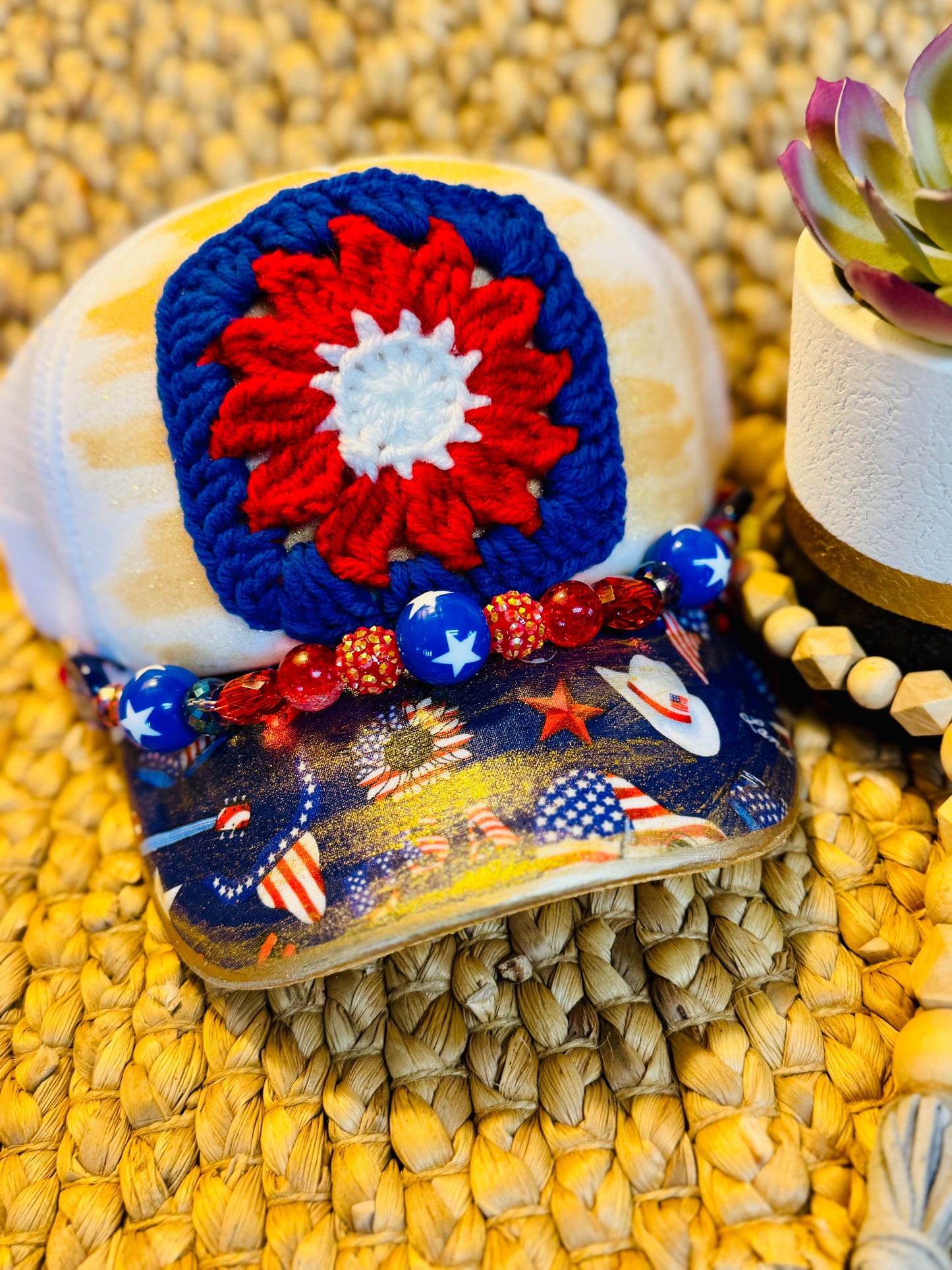 πΊπΈ Star-Spangled Cowgirl Crochet Trucker Hat β Red, White & Bold!