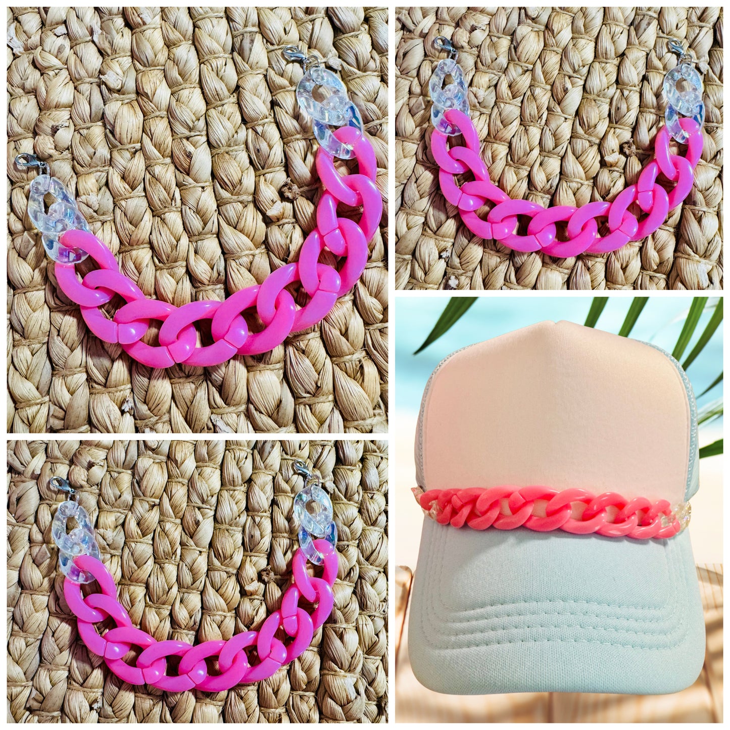 Bubblegum Pop Hat Chain – Pink & Clear Acrylic Charm