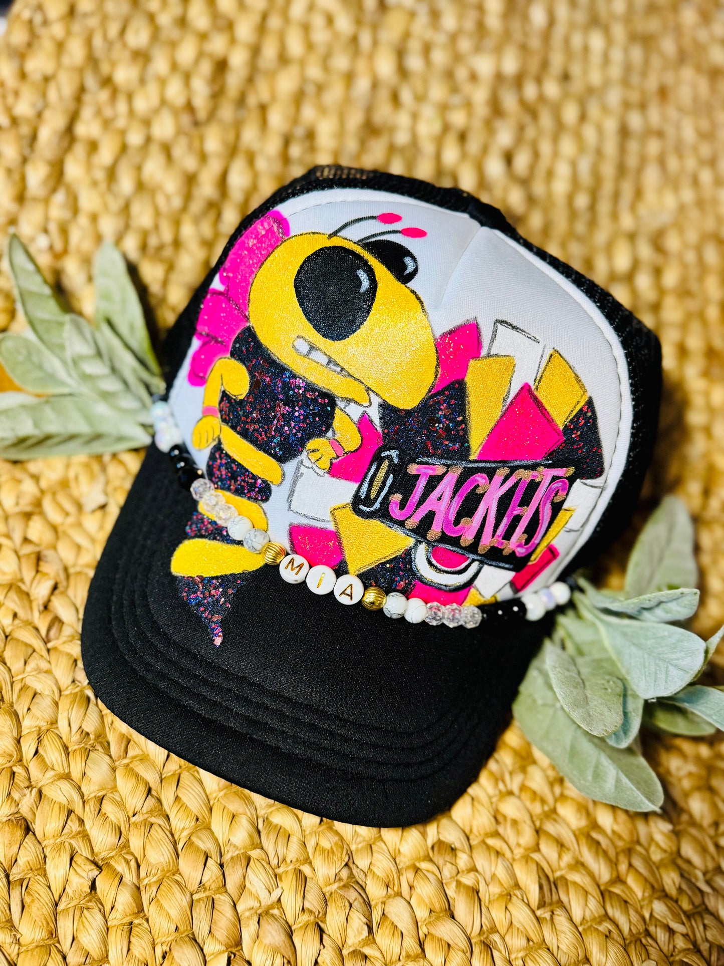 Custom Team Spirit Trucker Hat – Team Spirit Personalized with Beads & Mascot Art