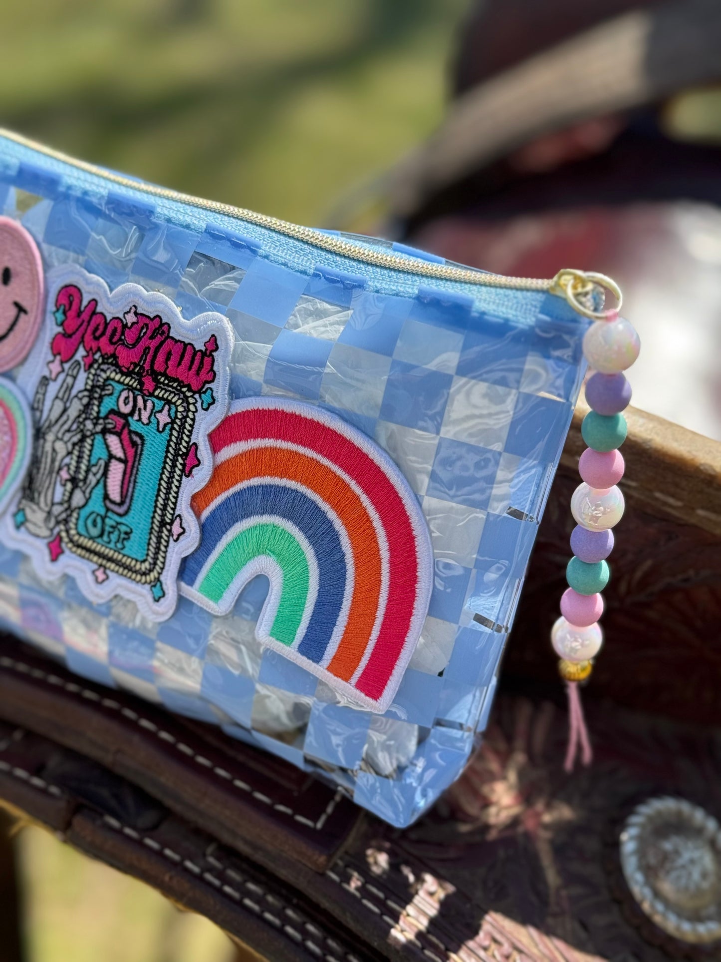 Yeehaw Vibes Checkered Makeup Bag