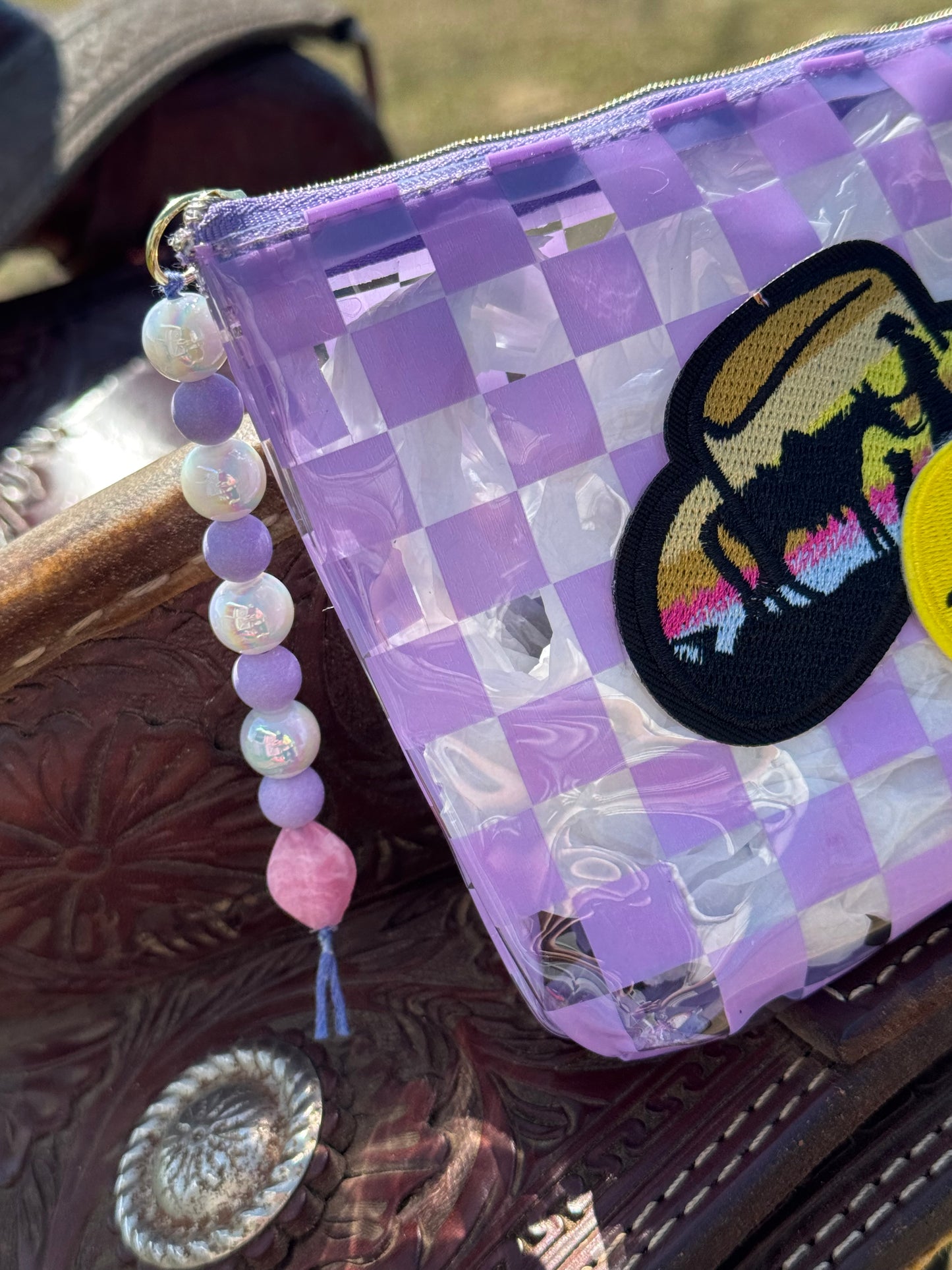 Mama Vibes Cowgirl Checkered Makeup Bag
