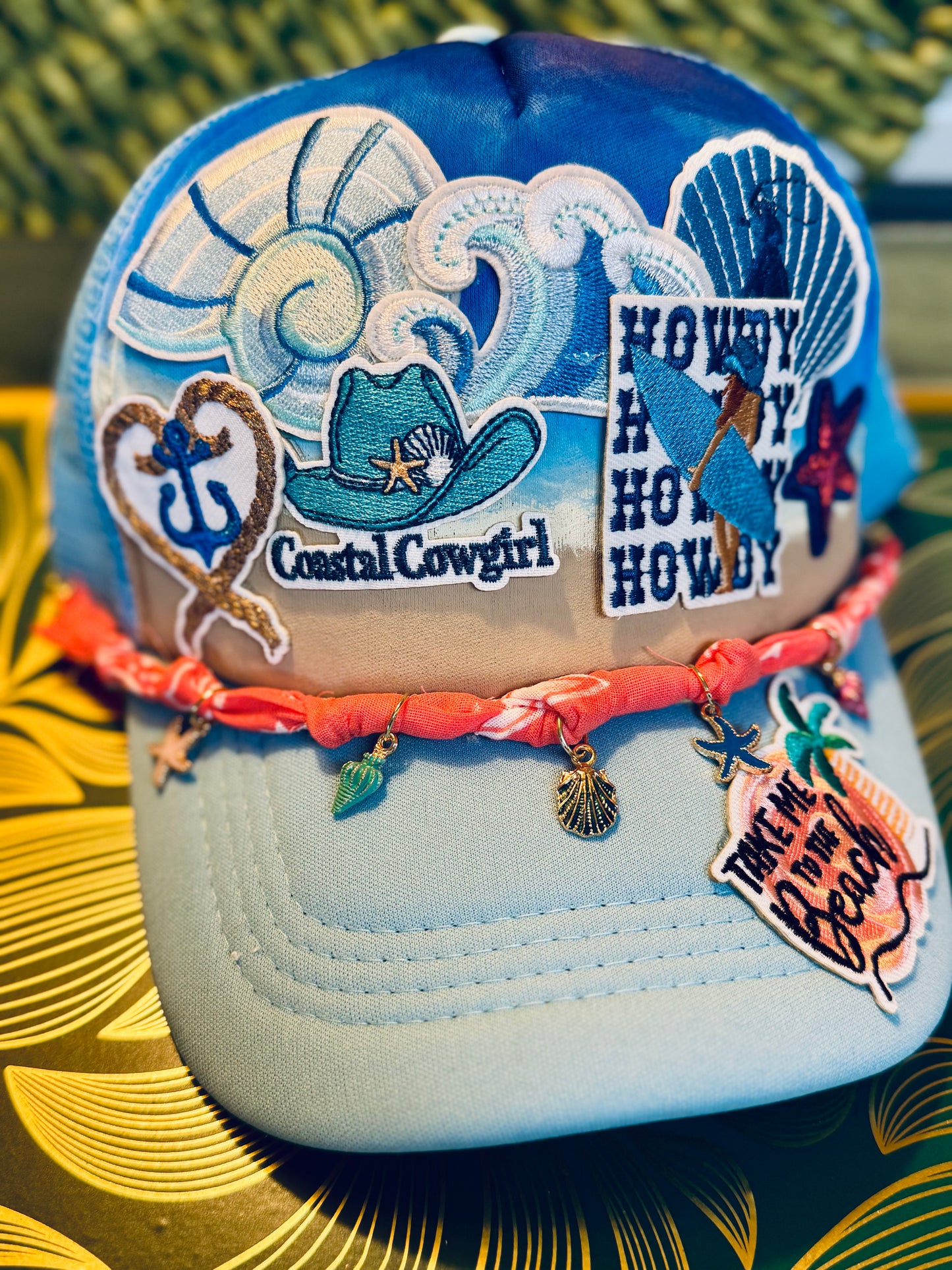 🏖️ Coastal Cowgirl Beach Trucker Hat – Hand-Painted, Ocean Vibes with Western Flair
