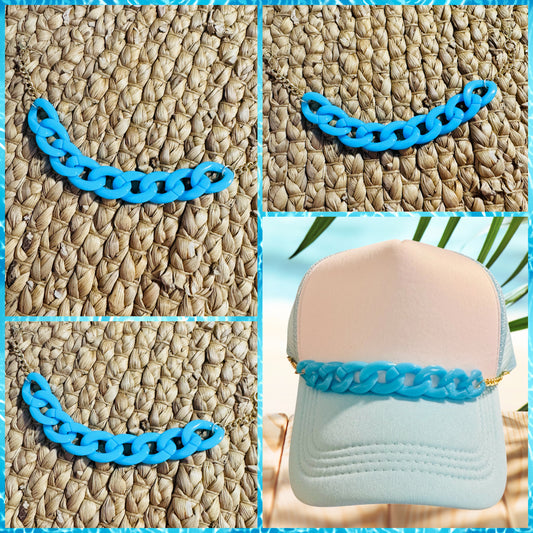 Blue Chunky Hat Chain - Hat Accessory – Removable Trucker Hat Bling