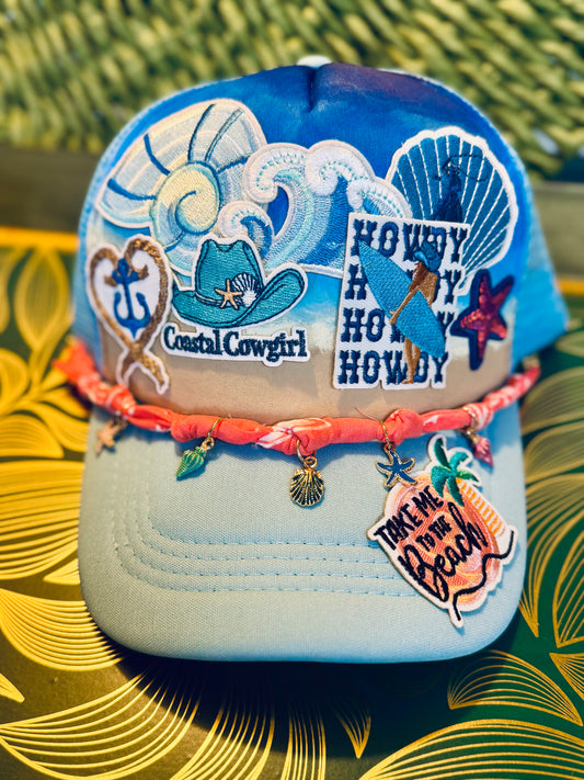 🏖️ Coastal Cowgirl Beach Trucker Hat – Hand-Painted, Ocean Vibes with Western Flair