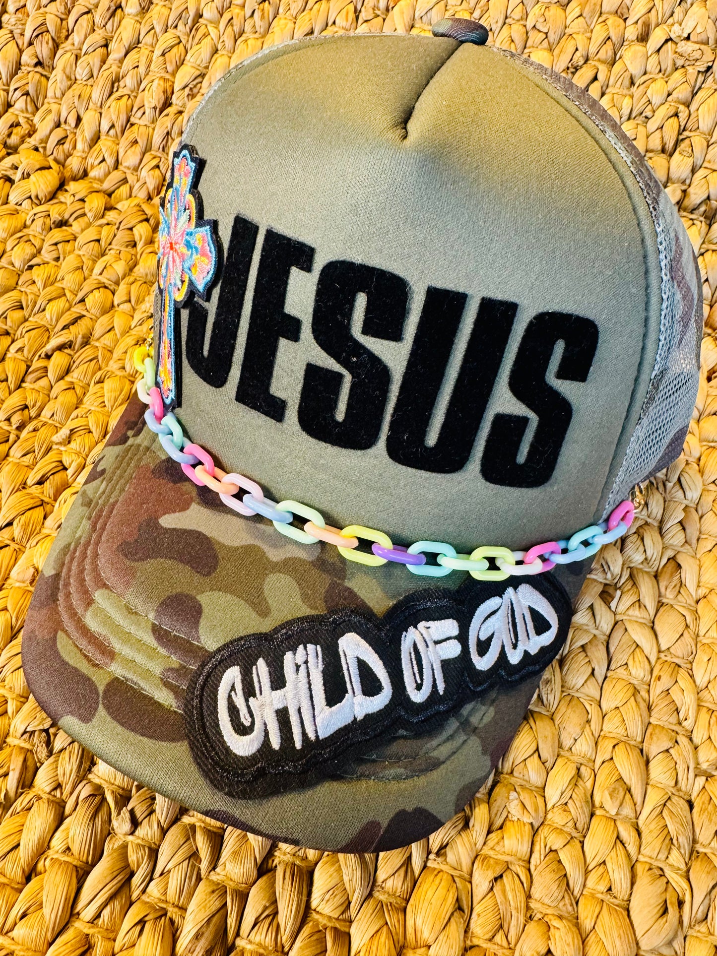Camo Trucker Hat – JESUS Cross Patch | Child of God Christian Hat