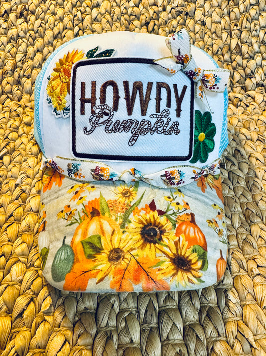 Howdy Pumpkin Trucker Hat – Fall Sunflower & Pumpkin Patch Design