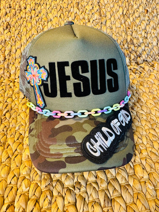 Camo Trucker Hat – JESUS Cross Patch | Child of God Christian Hat