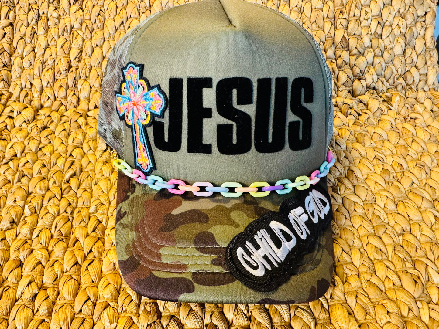 Camo Trucker Hat – JESUS Cross Patch | Child of God Christian Hat