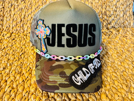 Camo Trucker Hat – JESUS Cross Patch | Child of God Christian Hat