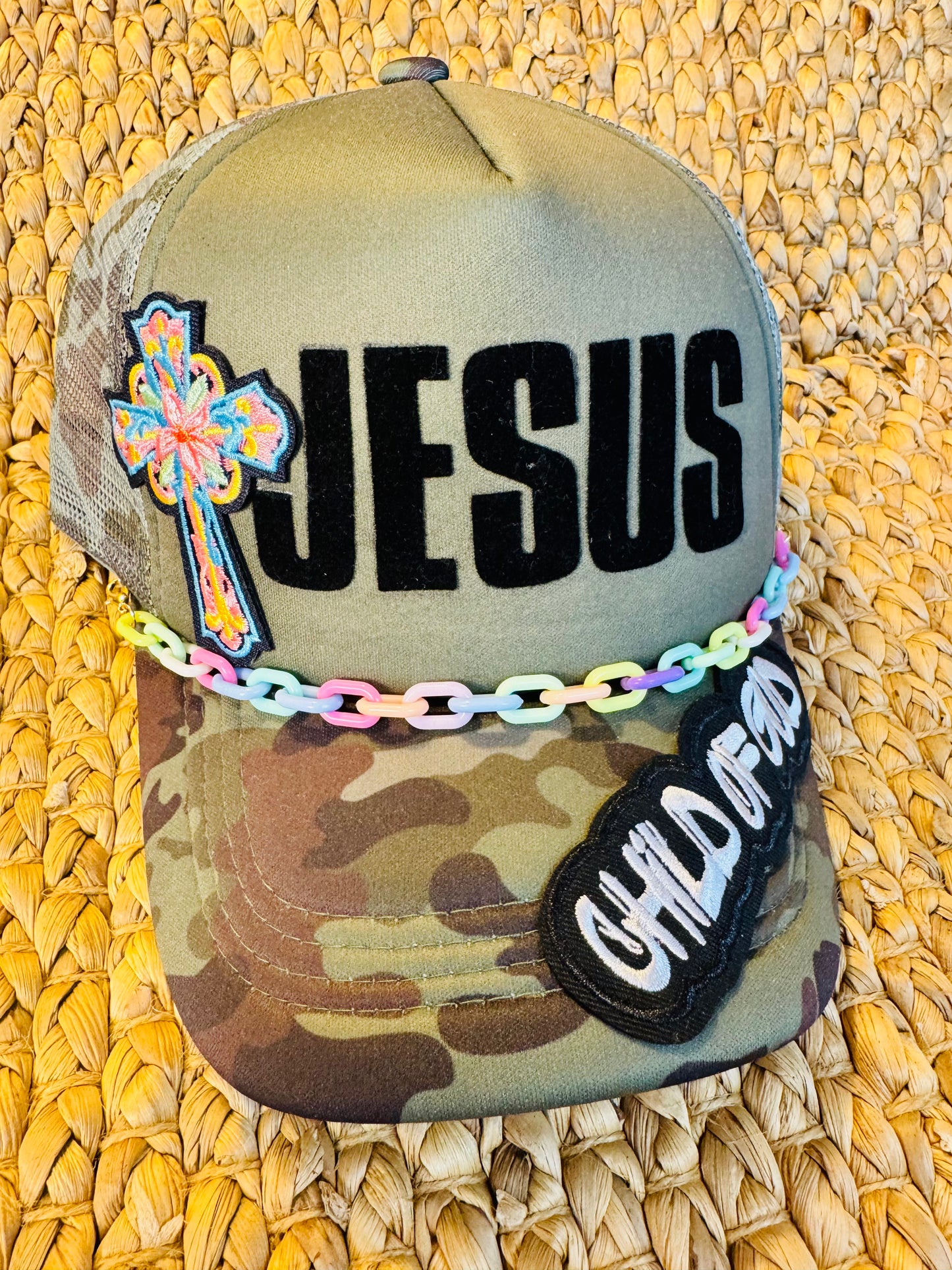 Camo Trucker Hat – JESUS Cross Patch | Child of God Christian Hat