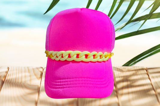 Neon Hat Chain – Bold Yellow-Green Trucker Hat Accessory
