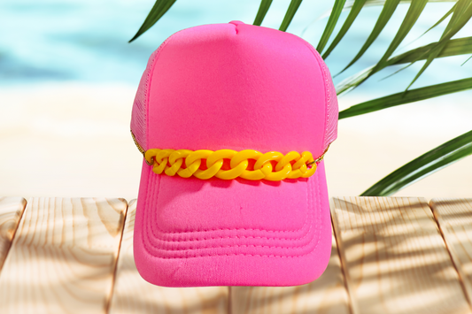 Golden Hour Hat Chain – Bright Yellow Trucker Hat Bling