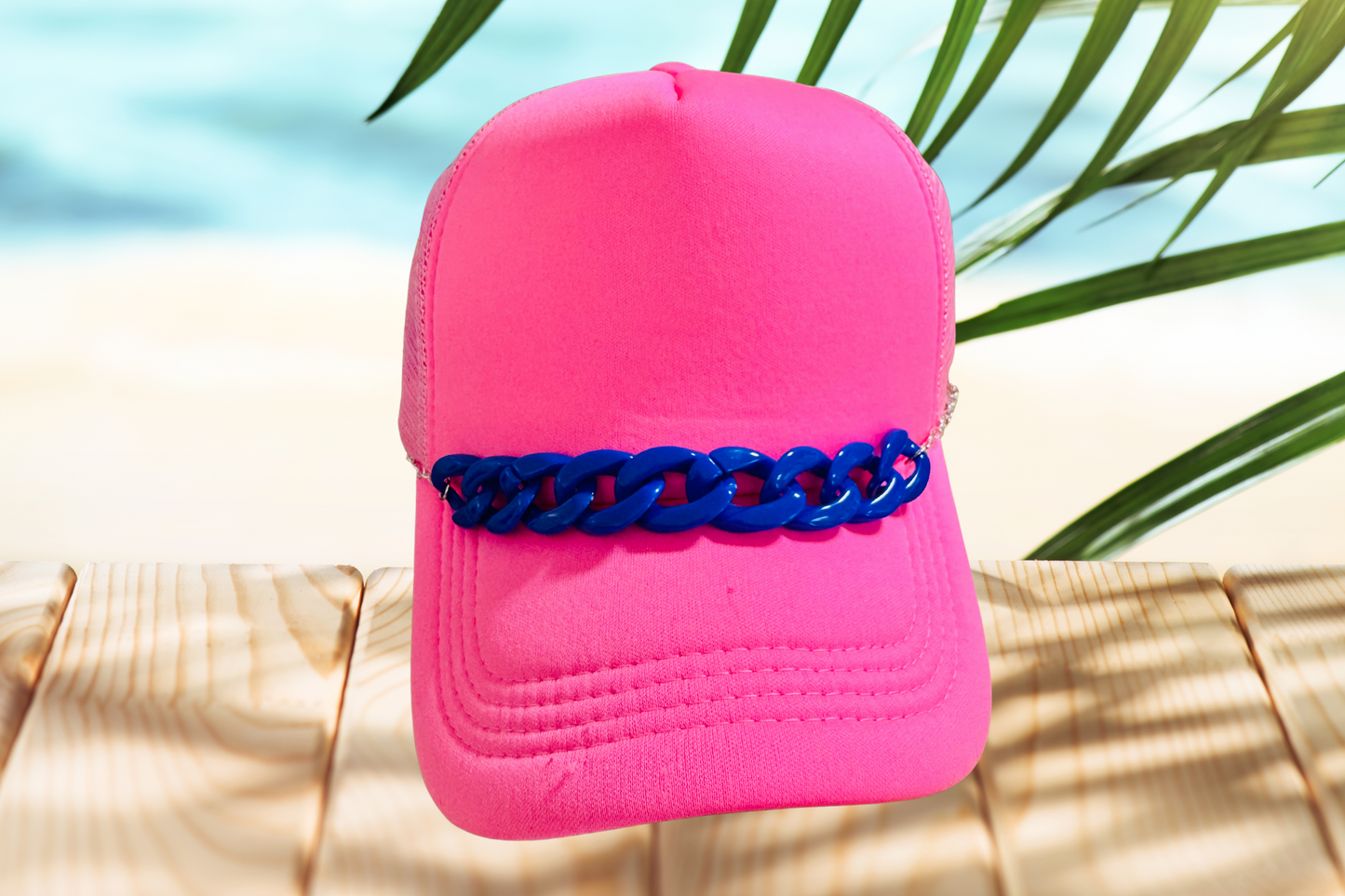 Royal Pop Hat Chain – Glossy Blue Trucker Hat Accessory