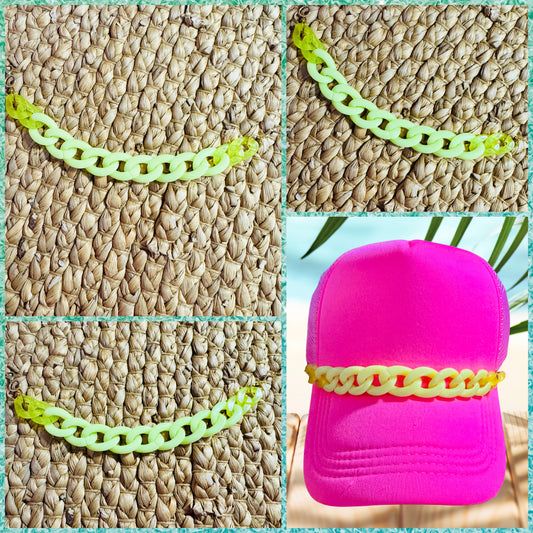 Neon Hat Chain – Bold Yellow-Green Trucker Hat Accessory
