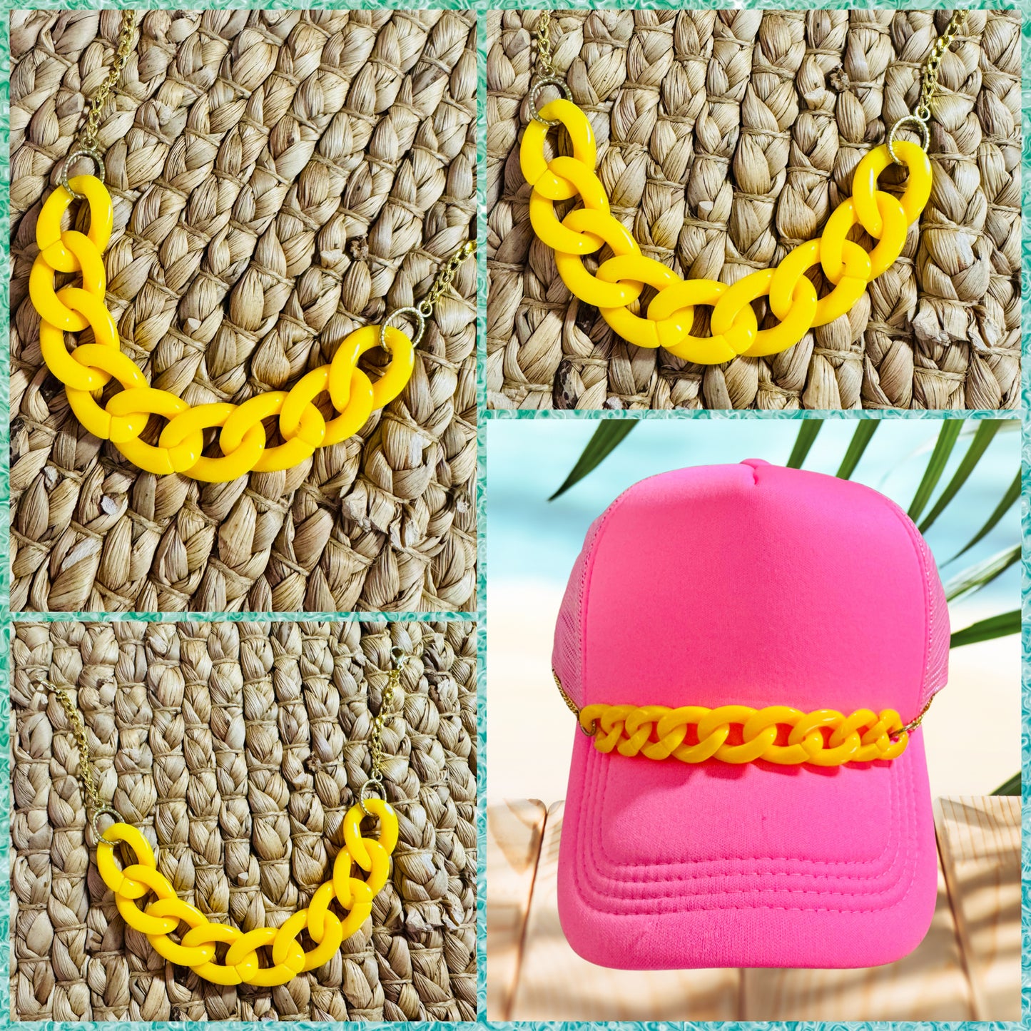 Golden Hour Hat Chain – Bright Yellow Trucker Hat Bling