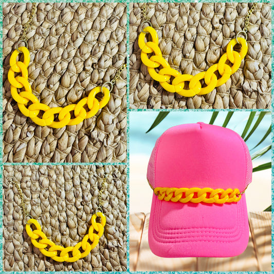 Golden Hour Hat Chain – Bright Yellow Trucker Hat Bling