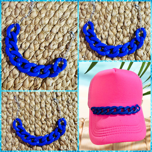Royal Pop Hat Chain – Glossy Blue Trucker Hat Accessory